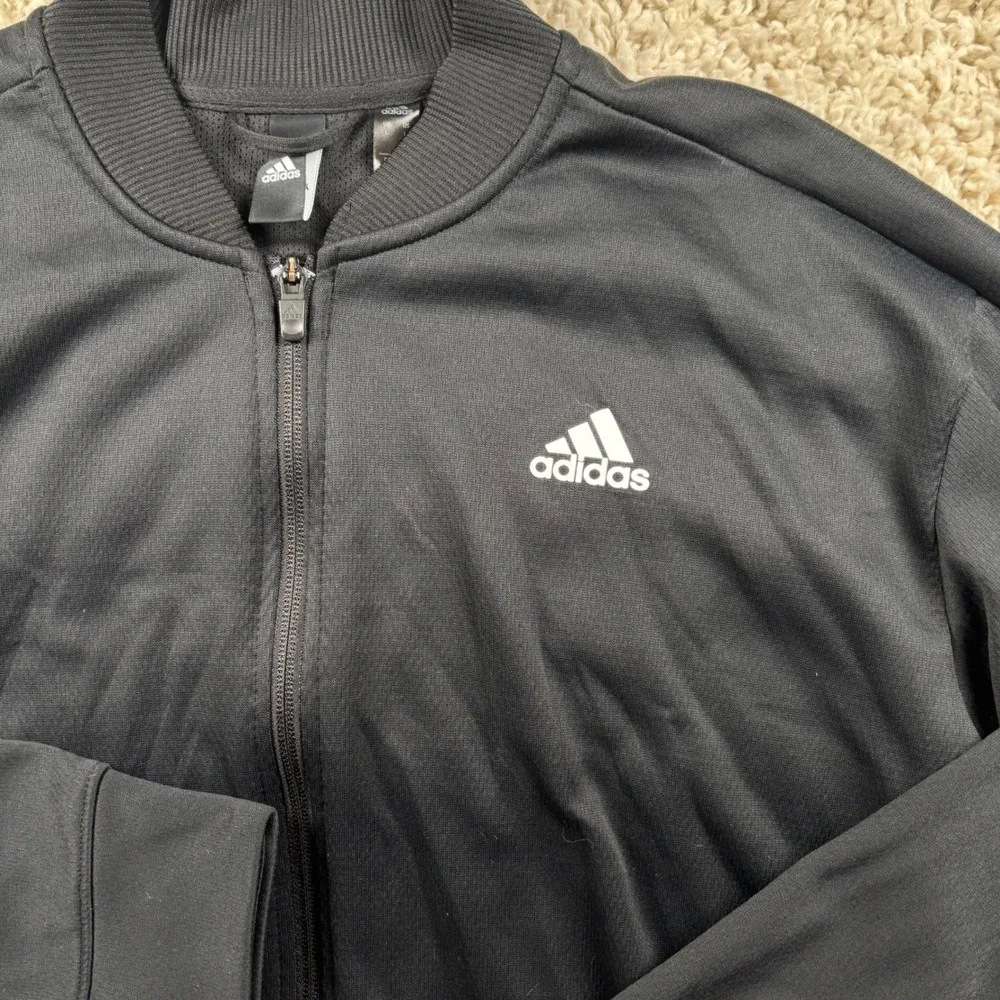 Adidas Mens Track Jacket Size L Black Full Zip Bomber Style Soccer Activewear